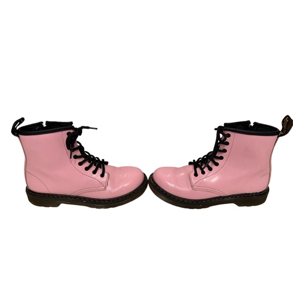Dr‎ Martens Pink Patent Leather Combat Boots Kids Size 4 US 36 EU Side Zip - Picture 3 of 6